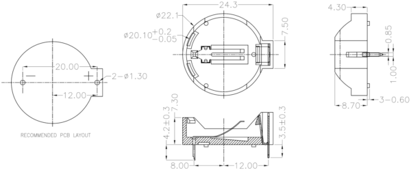 Batt Holder CR2032 Horizontal - Image 2